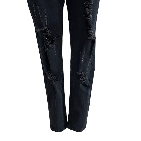 Black Distressed Denim Overalls Womens XL Grunge Y2K Streetwear Casual Retro - Picture 6 of 12